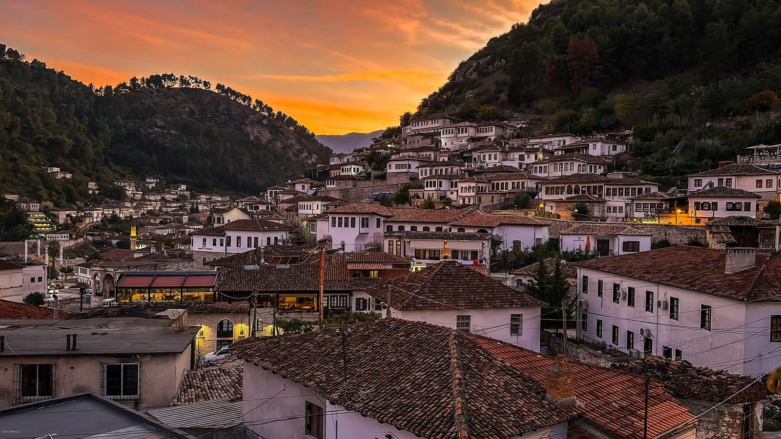 Mangalem quarter in Berat, seen from across the river